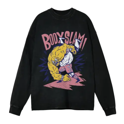 American Wrestling B Acid Wash Oversized Long Sleeve Shirt
