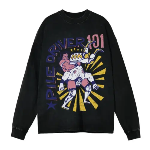 American Wrestling A Acid Wash Oversized Long Sleeve Shirt