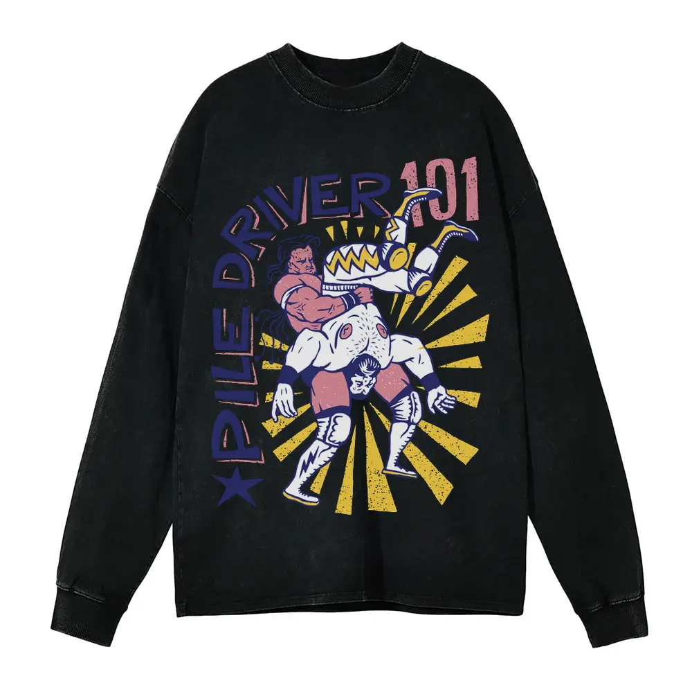 American Wrestling A Acid Wash Oversized Long Sleeve Shirt