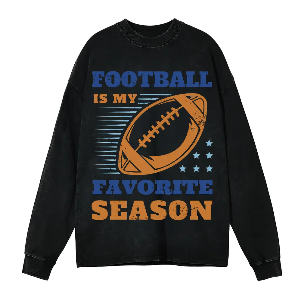 American Football Favorite Season Acid Wash Oversized Long Sleeve Shirt