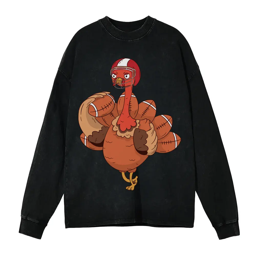 American Football Turkey Acid Wash Oversized Long Sleeve Shirt