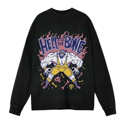 American Wrestling F Acid Wash Oversized Long Sleeve Shirt