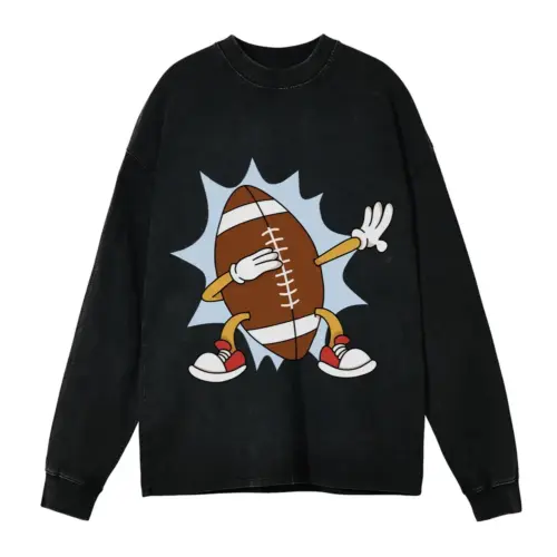 American Football Dabbing Acid Wash Oversized Long Sleeve Shirt