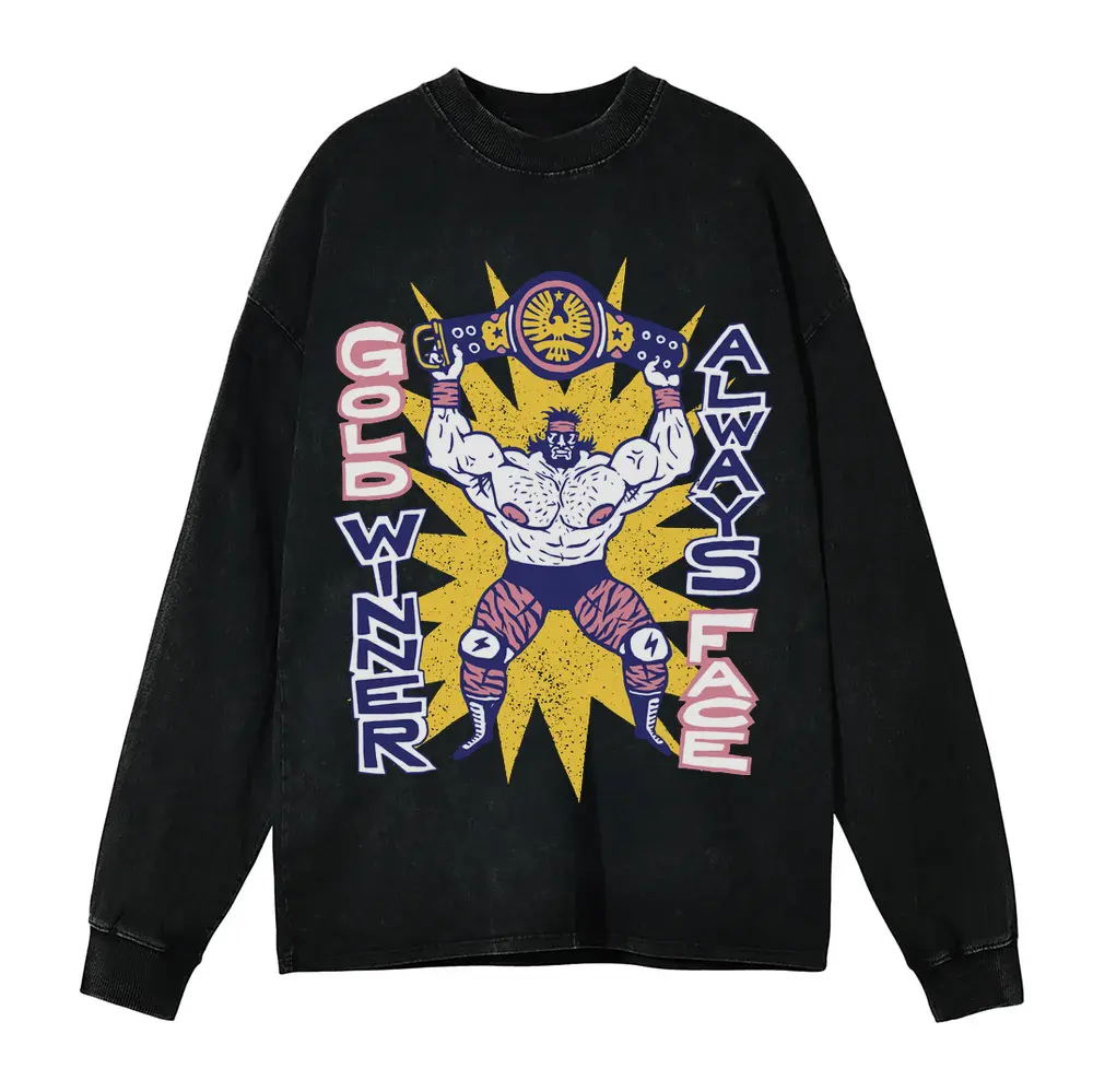 American Wrestling Acid Wash Oversized Long Sleeve Shirt