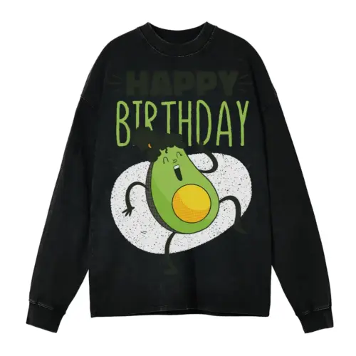 Avocado Birthday Acid Wash Oversized Long Sleeve Shirt
