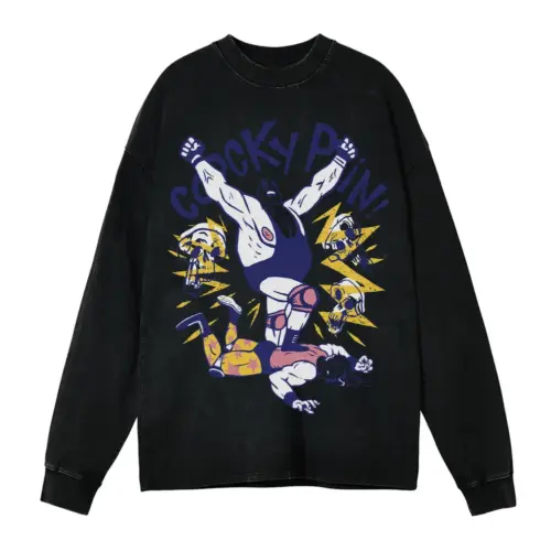 American Wrestling D Acid Wash Oversized Long Sleeve Shirt