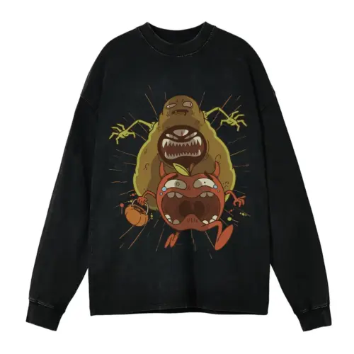 Avocado Monster Acid Wash Oversized Long Sleeve Shirt