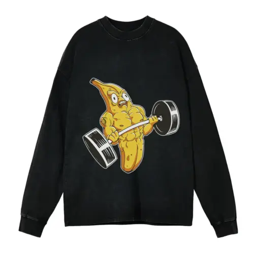 Banana Lifting Muscular Acid Wash Oversized Long Sleeve Shirt