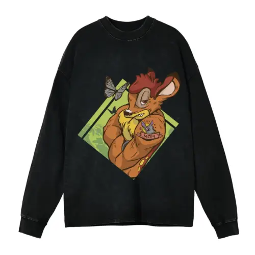 Bambi Mom Acid Wash Oversized Long Sleeve Shirt