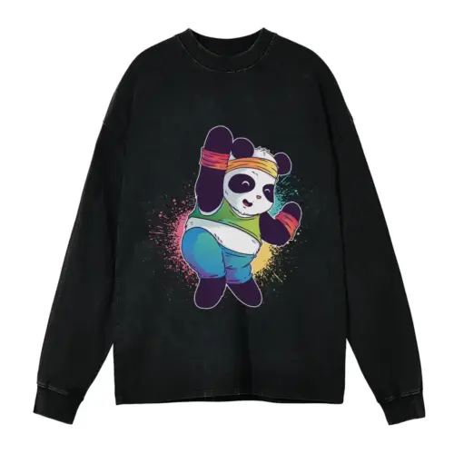 Zumba Panda 0 Hq Acid Wash Oversized Long Sleeve Shirt