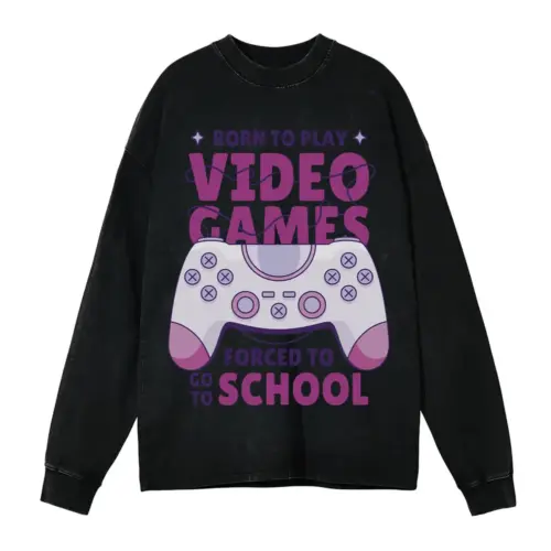 Video Games Acid Wash Oversized Long Sleeve Shirt