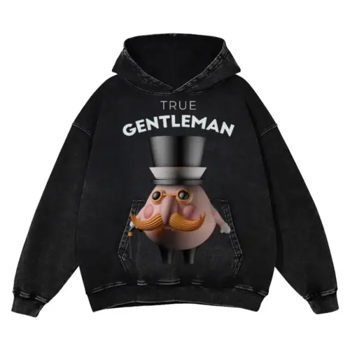 3D  Character Gentleman Acid Wash Oversized Hoodie