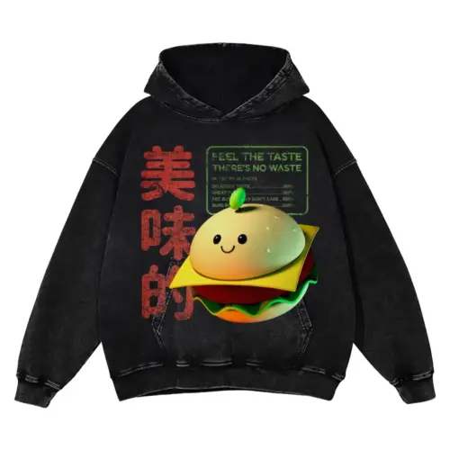 3D   Tasty Burger Acid Wash Oversized Hoodie