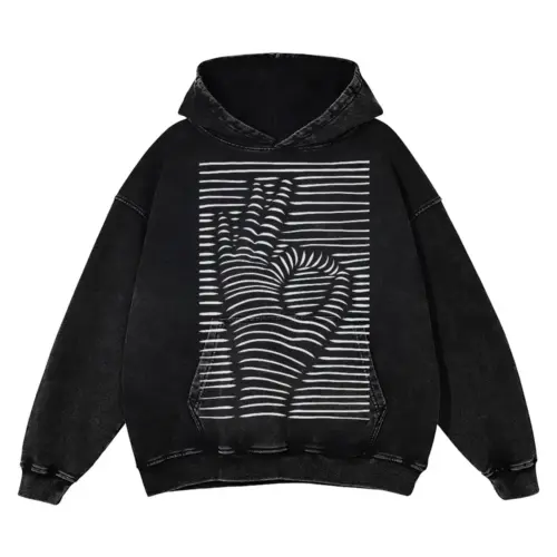 3D  Ok Symbol Acid Wash Oversized Hoodie