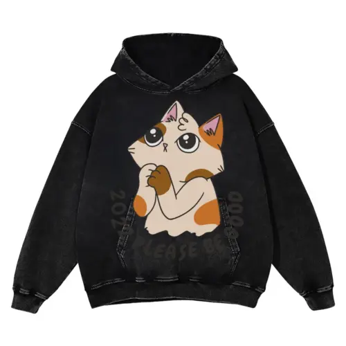 2022 Please Be Good Acid Wash Oversized Hoodie