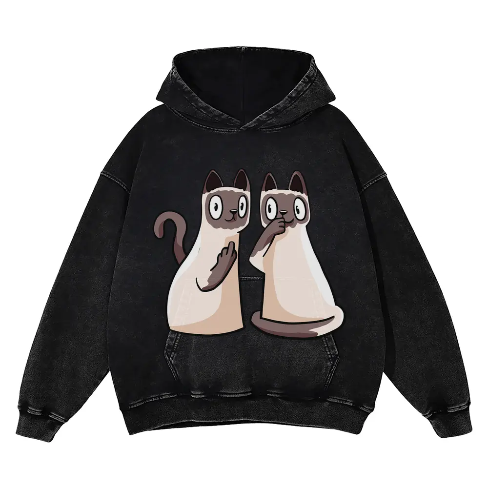 257 Siamese Cats Acid Wash Oversized Hoodie