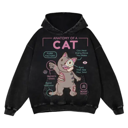 Anatomy Of A Cat Acid Wash Oversized Hoodie