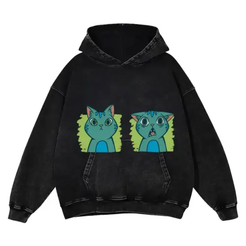 2 Expressions Cat Acid Wash Oversized Hoodie