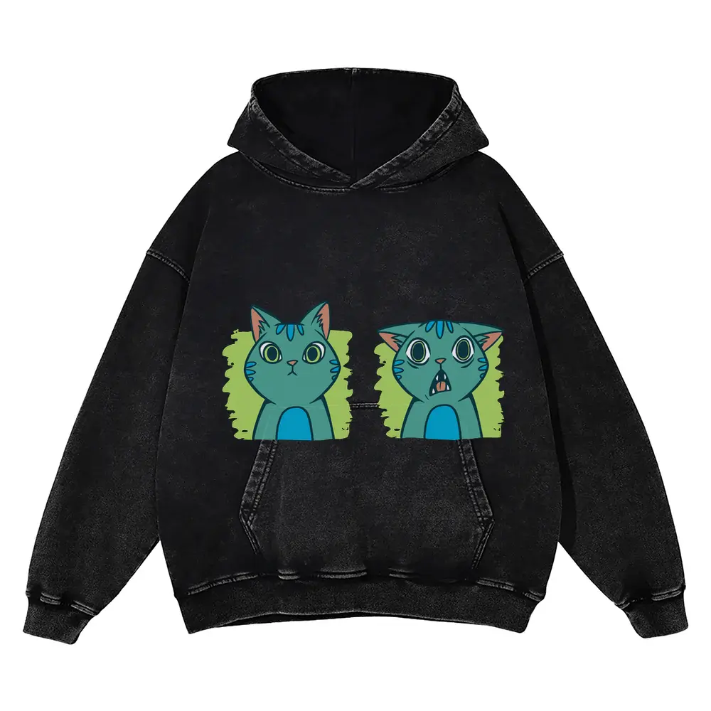 2 Expressions Cat Acid Wash Oversized Hoodie