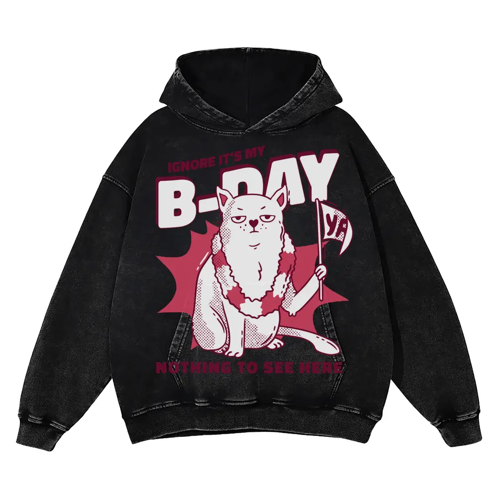 Anti Birthday Acid Wash Oversized Hoodie