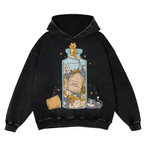 Antidepressants Cats A Acid Wash Oversized Hoodie