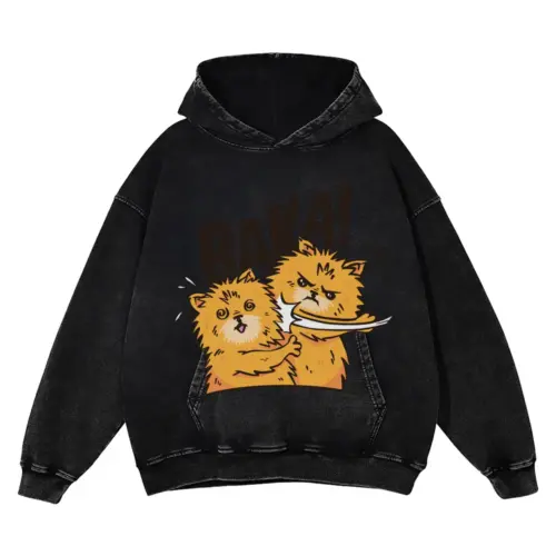 Baka Pomeranian Dog Acid Wash Oversized Hoodie
