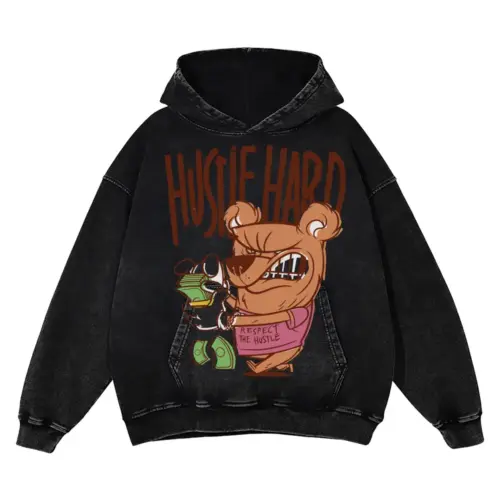Bear Acid Wash Oversized Hoodie