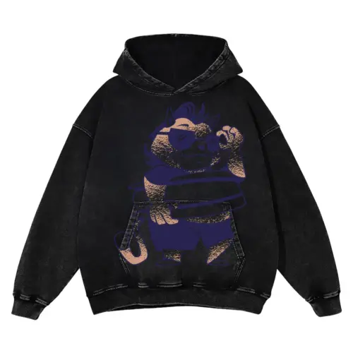 Surf Cat Cool Acid Wash Oversized Hoodie