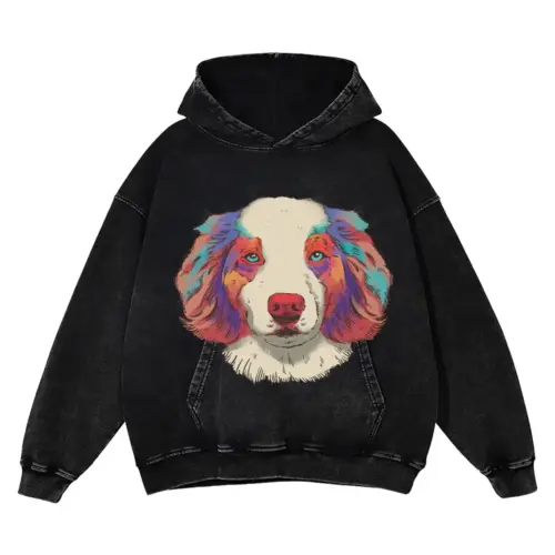 Australian Shepherd Watercolor Acid Wash Oversized Hoodie
