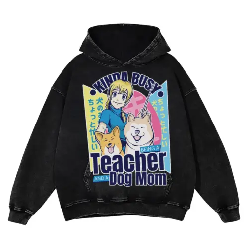 Teacher Dog Mother Acid Wash Oversized Hoodie
