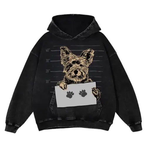 Yorkshire Terrier Mugshot Acid Wash Oversized Hoodie