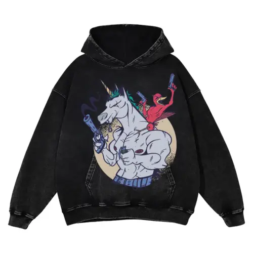 Bird Unicorn T Shit Acid Wash Oversized Hoodie
