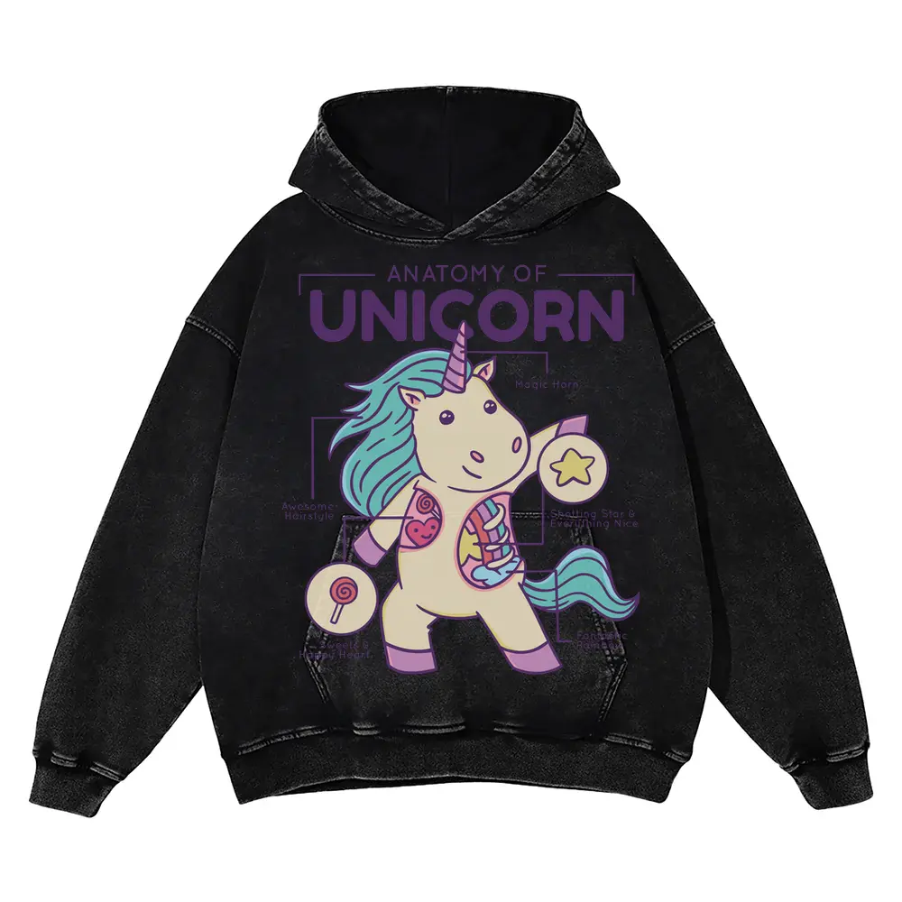 Anatomy Of Unicorn Acid Wash Oversized Hoodie