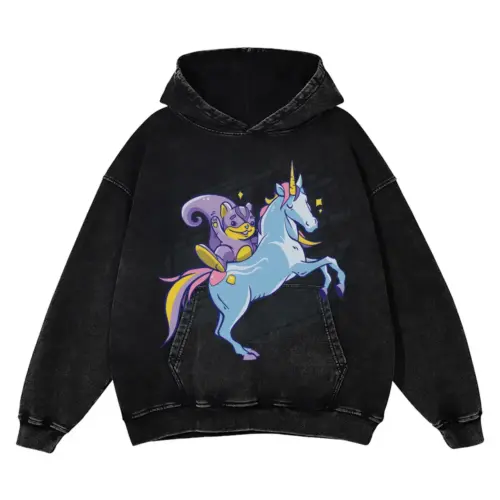 Chipmunk Unicorn Acid Wash Oversized Hoodie
