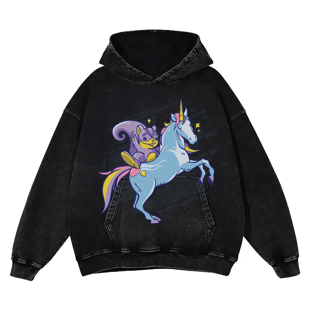 Chipmunk Unicorn Acid Wash Oversized Hoodie