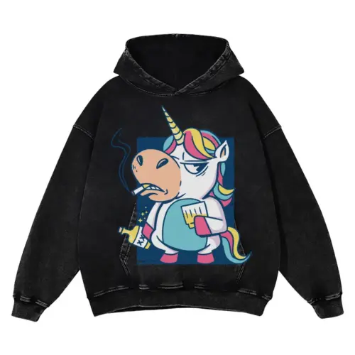 Bad Habits Unicorn S Acid Wash Oversized Hoodie