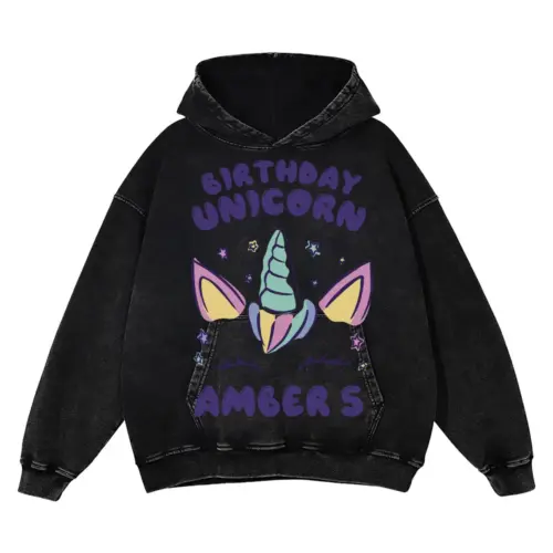 Birthday Unicorn A Acid Wash Oversized Hoodie