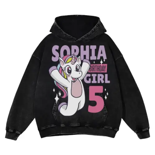 Birthday Unicorn Acid Wash Oversized Hoodie
