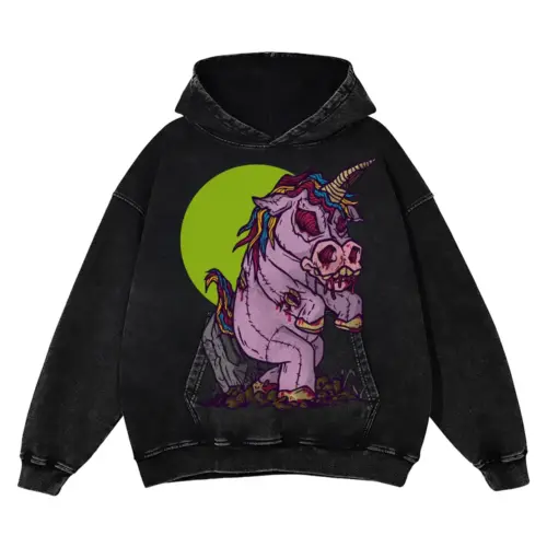 Zombie Unicorn Toy Acid Wash Oversized Hoodie