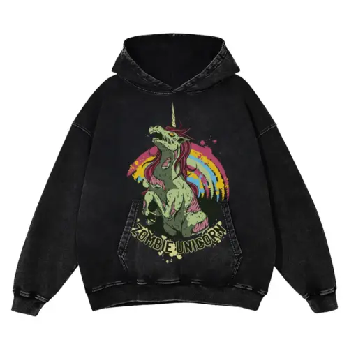 Zombie Unicorn A Acid Wash Oversized Hoodie