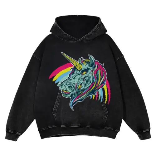 Zombie Unicorn Acid Wash Oversized Hoodie