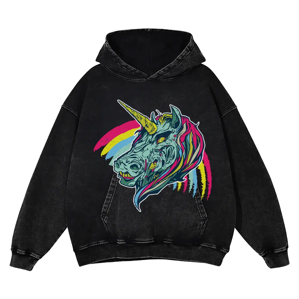Zombie Unicorn Acid Wash Oversized Hoodie