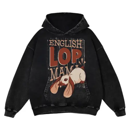 052 English Lop Mama Acid Wash Oversized Hoodie