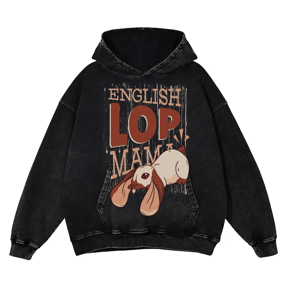 052 English Lop Mama Acid Wash Oversized Hoodie