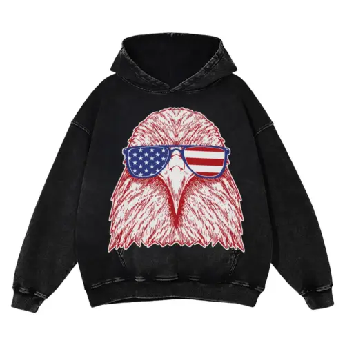 Americaeaglehanddrawn Acid Wash Oversized Hoodie