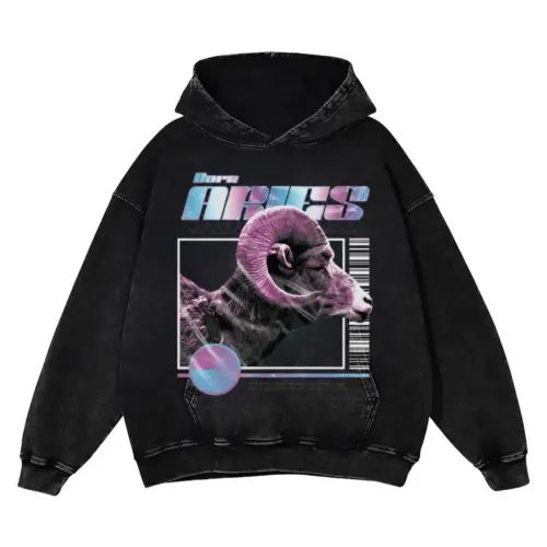 Trap Horoscope Aries Acid Wash Oversized Hoodie