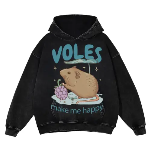 Voles Make Me Happy Acid Wash Oversized Hoodie