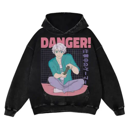 Anime Boy Danger Acid Wash Oversized Hoodie