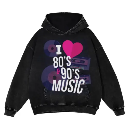 80 S 90 S Music Acid Wash Oversized Hoodie