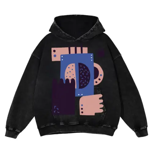 Abstract Coffee A Acid Wash Oversized Hoodie